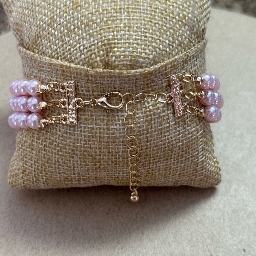 Elegant Pink Pearl Rhinestone Jewelry Set NEW - Picture 4 of 5